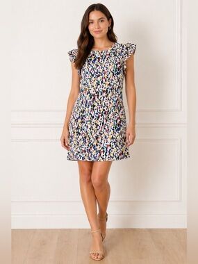 Derek Lam 10 Crosby Abstract Sz 6 Confetti Print Ruffle Sleeve Shift Dress